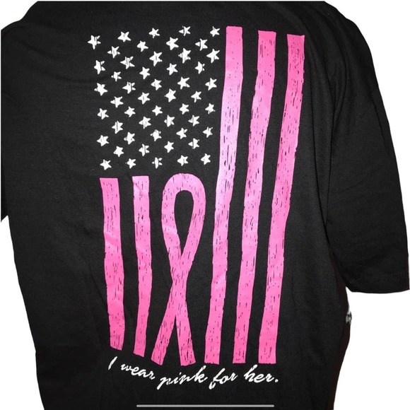 BREAST CANCER AWARENESS "I WEAR PINK FOR HER" FLAG TEE SIZE XL - Picture 3 of 3